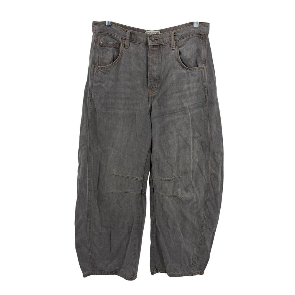 Free People Barrel Jean Womens SZ 28 Gray Lucky You Mid Rise Button Fly Cropped - Picture 2 of 16